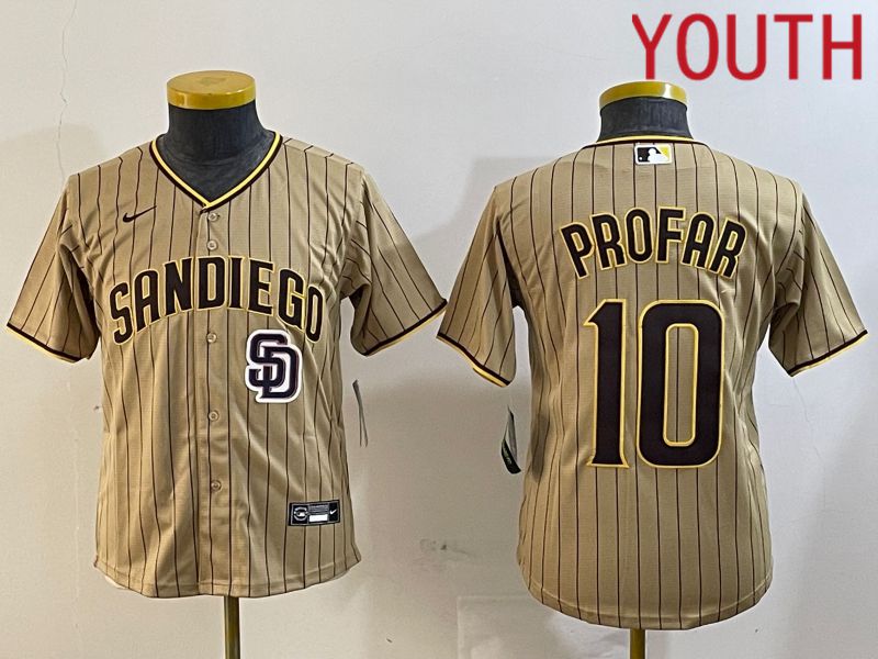 Youth San Diego Padres #10 Profar Browm Stripe Game 2024 Nike MLB Jersey style 4->youth mlb jersey->Youth Jersey